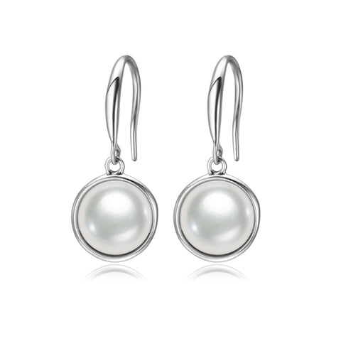 9MM Half Freshwater Pearl Round and Sterling Drop Earrings