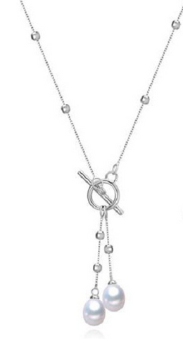 Double Pearl Toggle Y Lariat Necklace