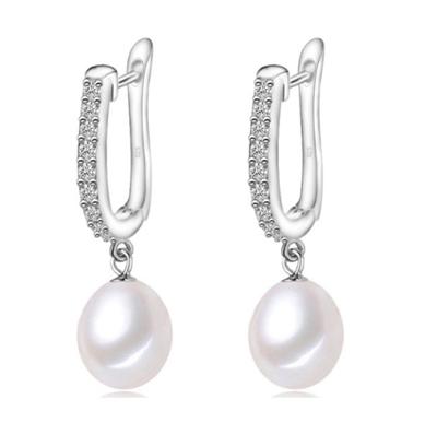 Pearl Drop Earrings CZ-Hinge Top