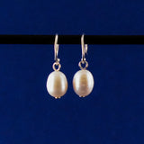 Oval Freshwater Pearl drop earrings