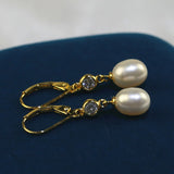 Freshwater Pearl and CZ Drop Earrings-Gold Vermeil