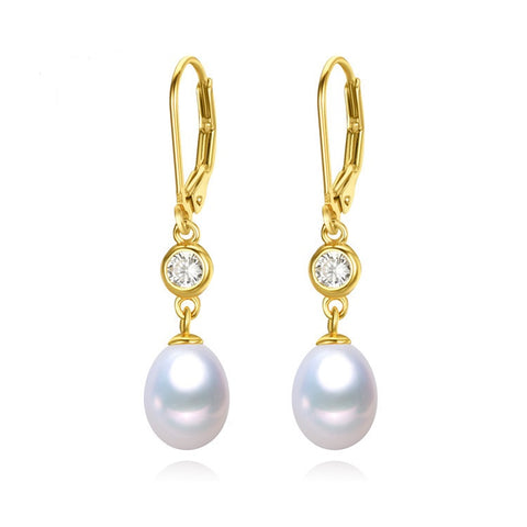 Freshwater Pearl and CZ Drop Earrings-Gold Vermeil