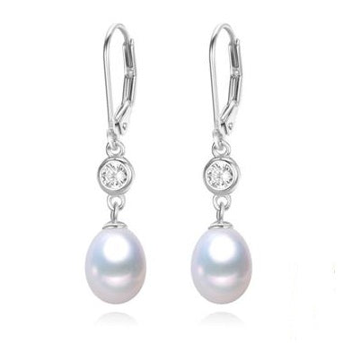 Freshwater Pearl and CZ Drop Earrings