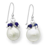 Freshwater Coin Pearl with Lapis Beads Wire Earrings