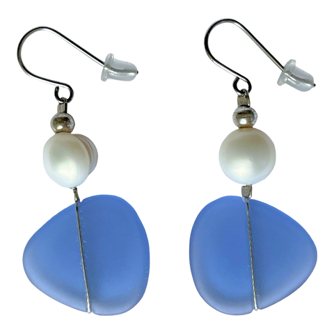 Sea Glass and Freshwater Pearl Drop Earrings