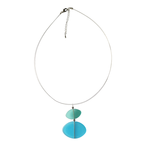 Sea Glass 2-piece Pendant on Surgical Steel Wire-Aqua and Turq
