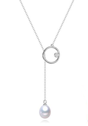 Pearl and CZ Circle Y Necklace
