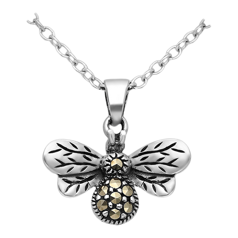 Marcasite and Sterling Bee Pendant Necklace