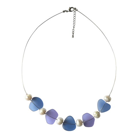 Sea Glass and Freshwater Pearl Necklace-Blue & Lavender