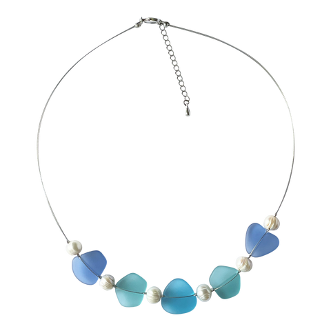 Sea Glass and Freshwater Pearl Necklace-Turq & Aqua